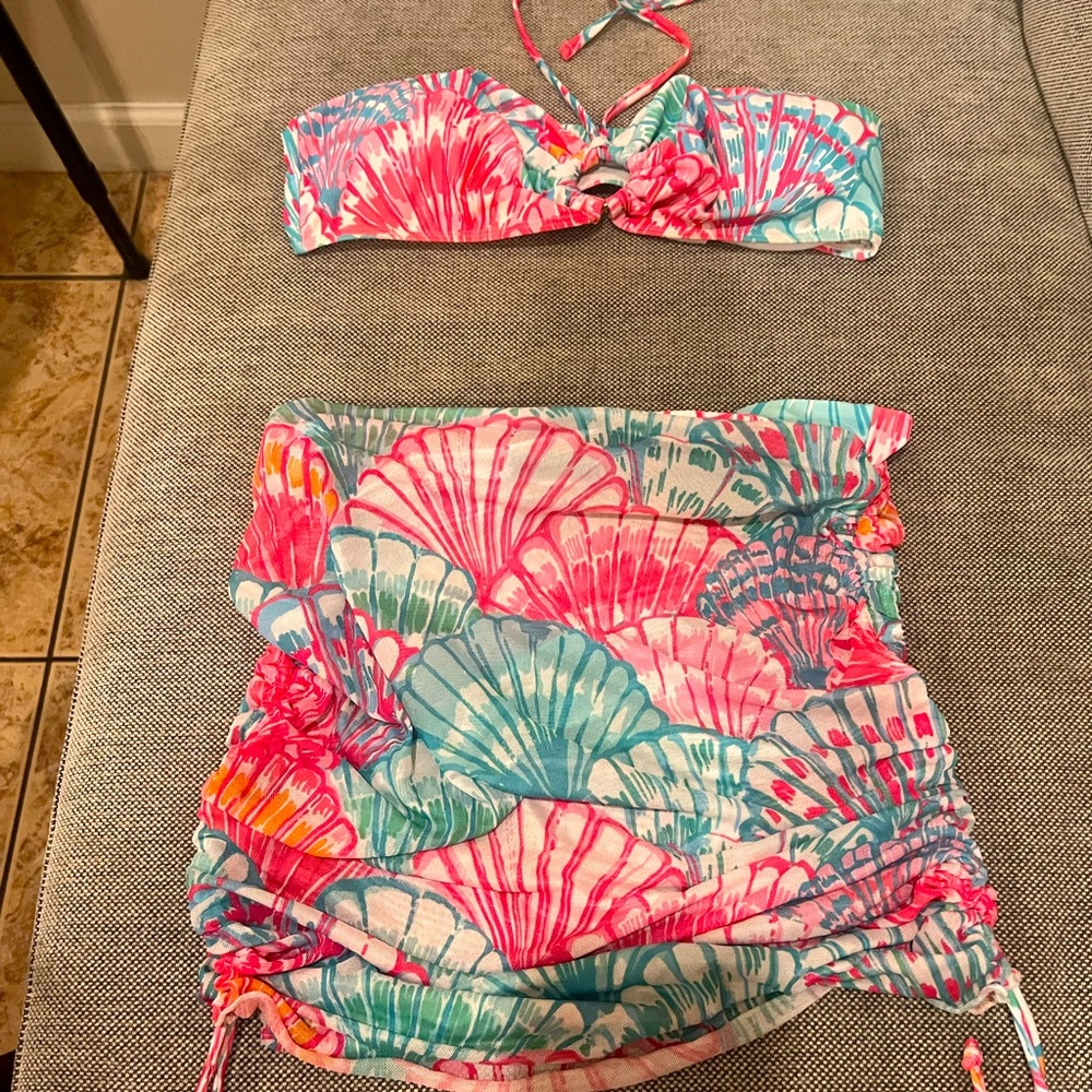 Colorful Shell Print bikini top with skirt only-NEW w/o tag. Never worn